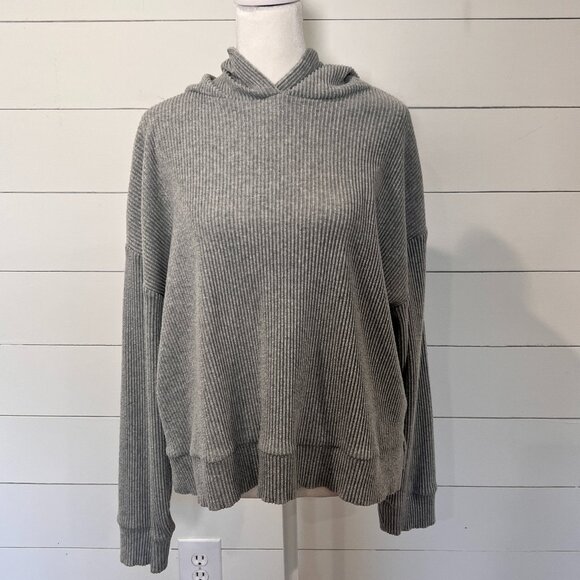 GAP Tops - Gap Gray Ribbed Pullover Shirt with Hoodie Size L
